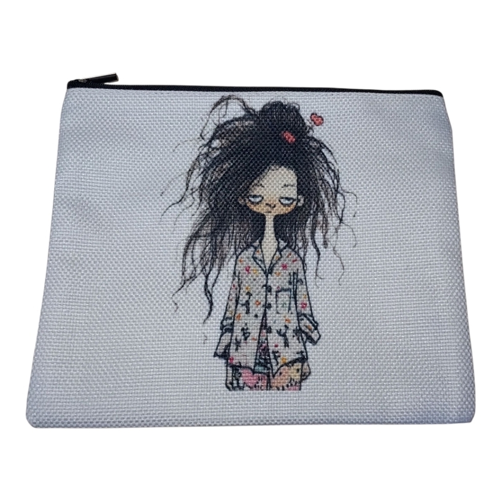 Cosmetic Bag Pouch with Playful Tired Girl Design